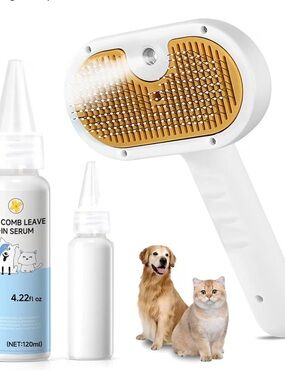 Pet Steam Brush For Dog & Cat – Shower Bath Brush – Steam For Shedding & Groomin